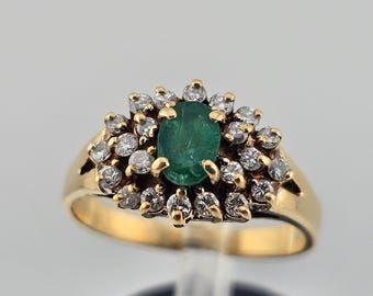 Vintage Emerald and Diamond Ring 14k Yellow Gold 0.41CT Oval Emerald May Birthstone Ring, Size 8, Appraised Estate Jewelry Gift, w#967