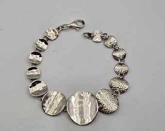 Vintage Italian Hammered Textured Geometric Link Bracelet - 925 Sterling Silver - Designer Milor - Estate Jewelry