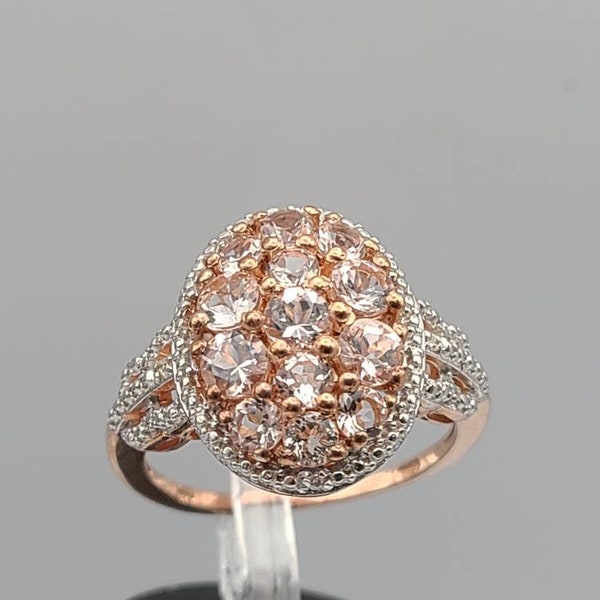 Peach Topaz Cluster Ring, 925 Silver and Rose Gold Vermeil Peach Topaz Ring, Peach Topaz Cocktail Ring, Size 9.75 Item w#3126