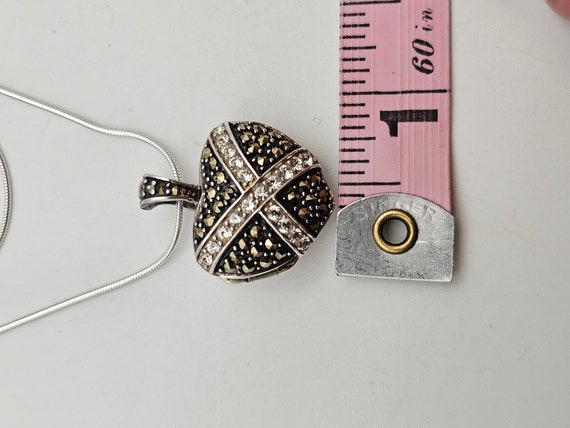 Cubic Zirconia and Marcasite Heart Locket Necklac… - image 8