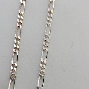 Vintage 925 Sterling Silver Figaro Link Bracelet, 7&quot;, 2mm, Estate Jewelry, w#3529
