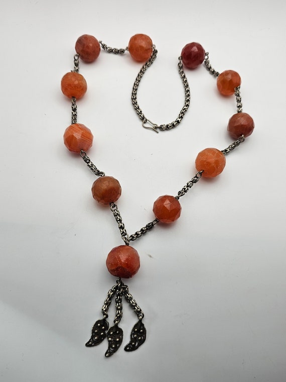Agate Tassel Necklace, .875 Silver, Agate Beaded … - image 4
