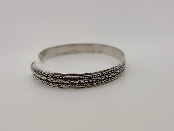 Vintage 925 Sterling Silver Rope Patterned Cuff B… - image 3