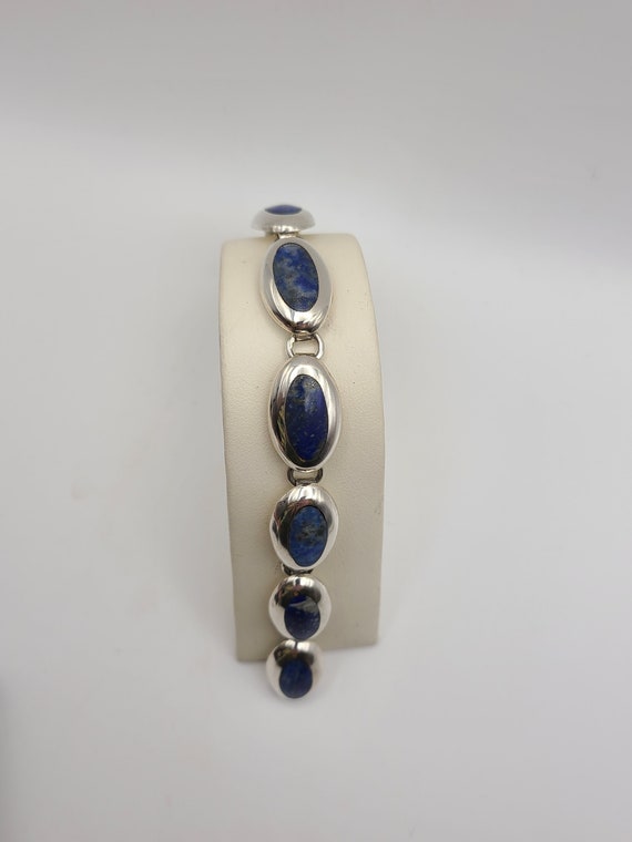 Lapis Lazuli Panel Bracelet, 925 Silver Inlay Lap… - image 6
