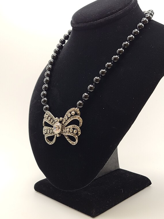 Marcasite Bow Necklace, Sterling Silver CZ Neckla… - image 5