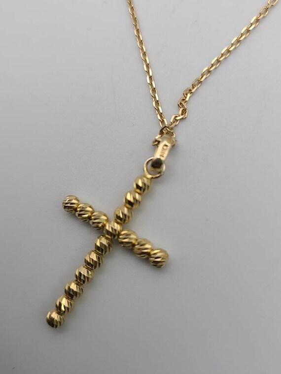 Gold Bead Cross Necklace, 14kt Yellow Gold, Vinta… - image 8