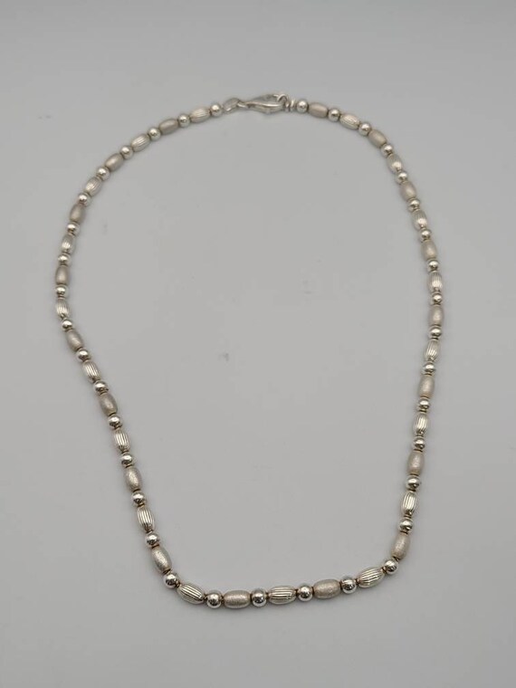 Silver Textured Bead Necklace, 925 Silver Beaded … - image 7