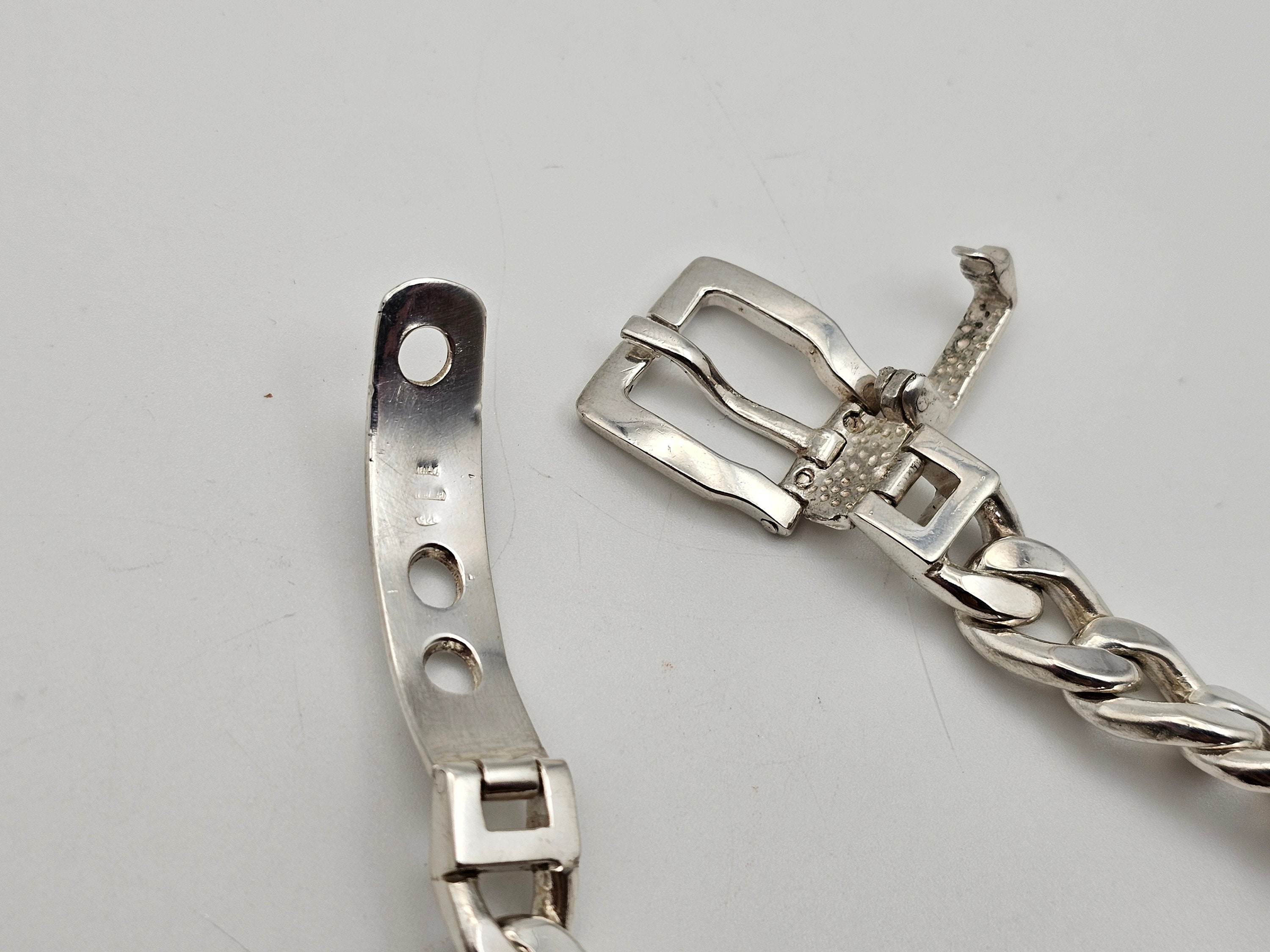 アクセサリー Vintage Silver Belt Buckle Bracelet 925 Vintage Italian 925 Sterling Silver Belt Buckle Bracelet