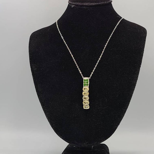 Lemon Quartz and Chrome Diopside Necklace in 925 Silver Item w#788