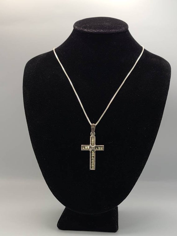 Marcasite Cross Necklace, Sterling Silver Cross Ne