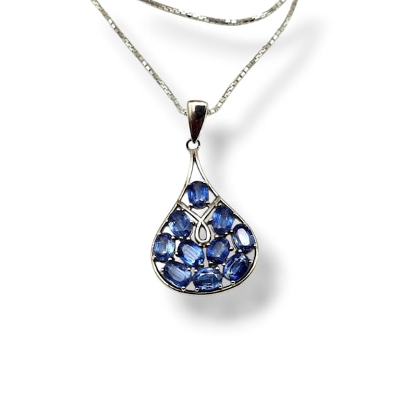 Vintage 925 Sterling Silver Kyanite Necklace - Estate Jewelry