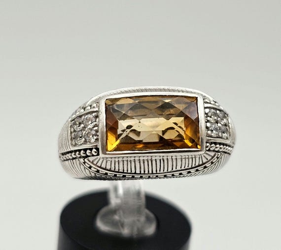 Judith Ripka Citrine Ring 925 Sterling Silver Diamonique Cubic