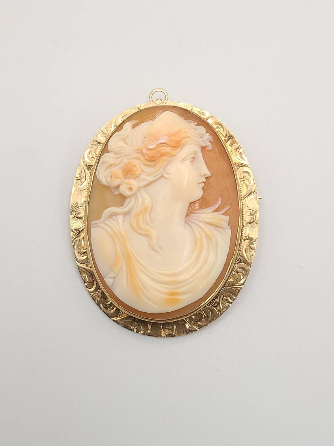 Broche Vintage Or Avec Camée Buste De Femme - Gravée, Modèle 217, Occasion Bon état