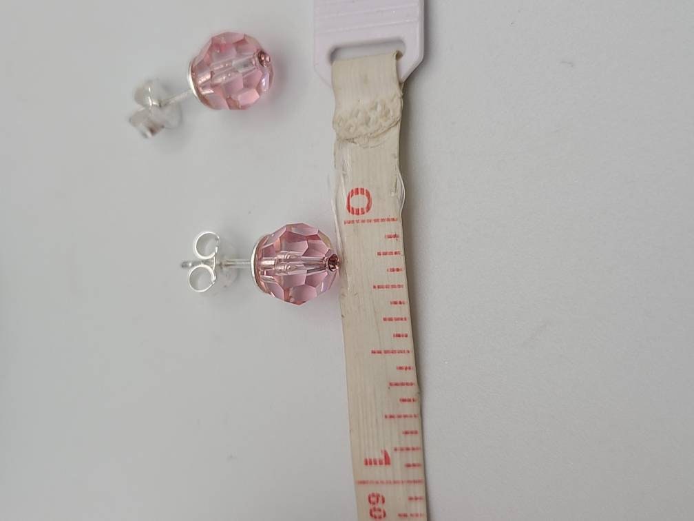 Vintage 925 Silver Pink Cubic Zirconia Solitaire Earrings