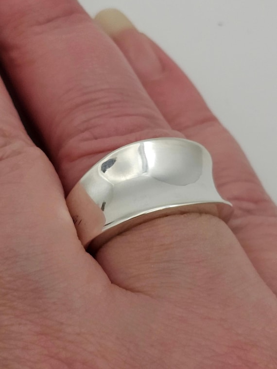 Vintage Wide Concaved Polished Band: 925 Sterling… - image 2