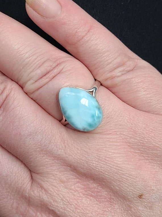 Larimar Ring, 925 Silver Teardrop Larimar Ring, V… - image 7