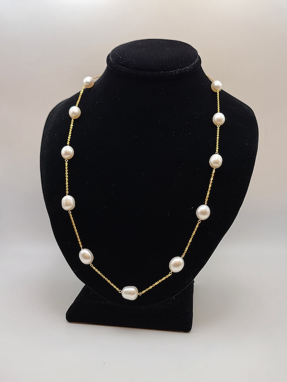 Pearl station necklace 14k yellow deals gold