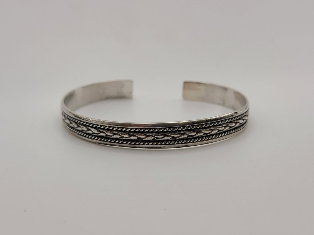 Vintage 925 Sterling Silver Rope Patterned Cuff Bracelet