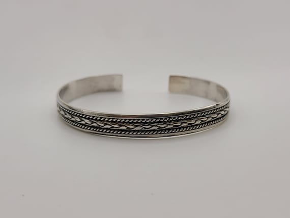 Vintage 925 Sterling Silver Rope Patterned Cuff B… - image 1