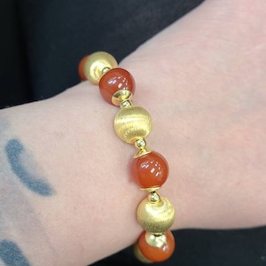 Beaded Carnelian Agate Bracelet in 925 Silver 18k Gold Vermeil , Magnetic Clasp Bracelet, Designer Veronese, Estate Jewelry, w#1073