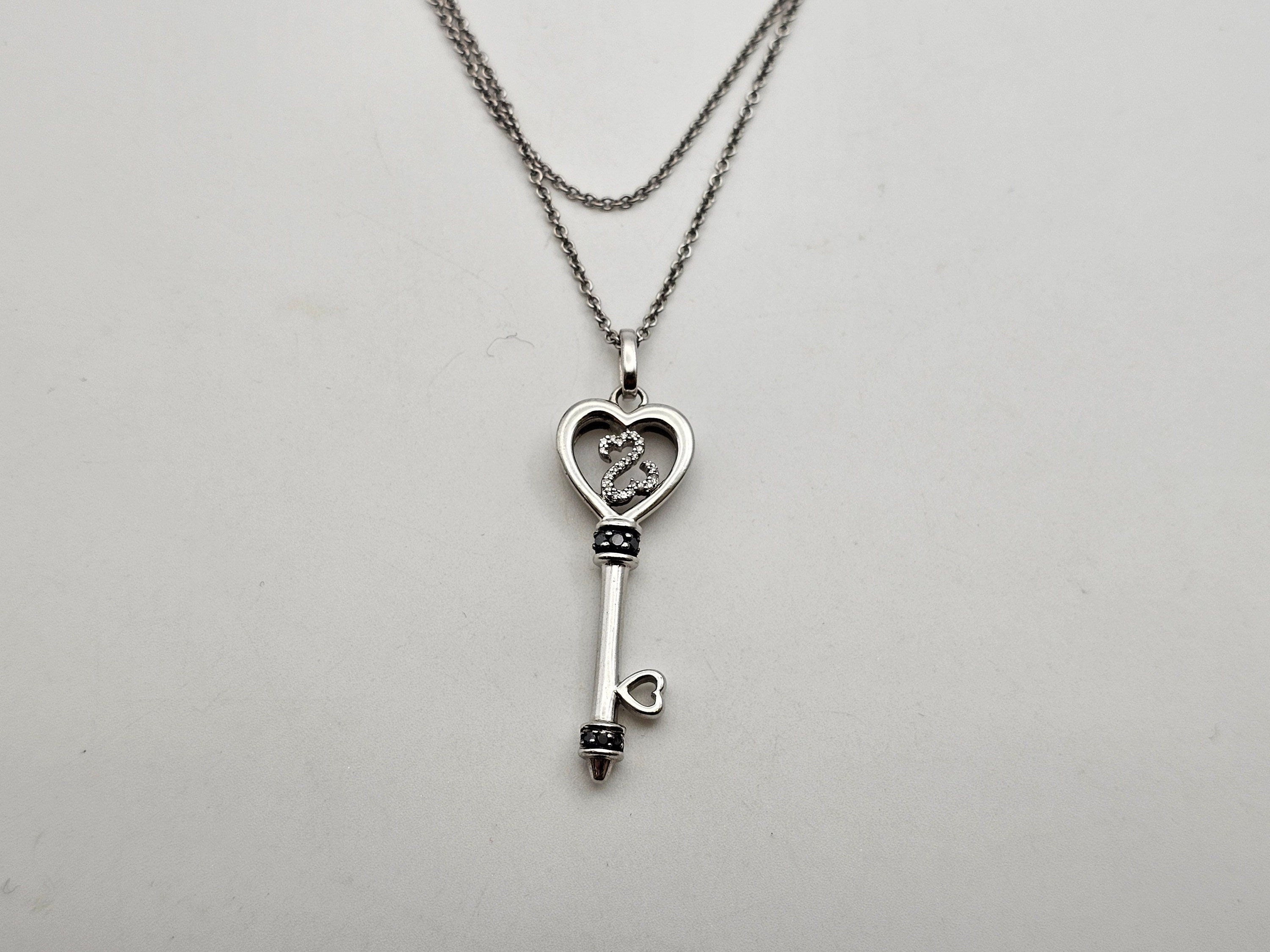Diamond Open Heart Key Necklace 925 Silver Key to My Heart