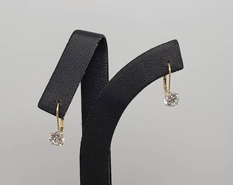 Cubic Zirconia Solitaire Earrings, 14kt Yellow Gold, Sparkling Round Cut Cubic Zirconia Drop Earrings, Cz Earrings, April Birthstone, w#620