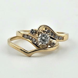 Vintage 14k Yellow Gold Diamond Bridal Engagement Ring Set, 0.55 CTW Natural Diamonds, Size 7, Appraised, Estate Jewelry, w#1558