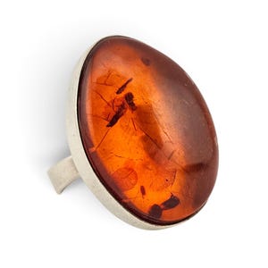 Vintage EF Sterling Silver Demark Handmade Amber Ring Size 8.5