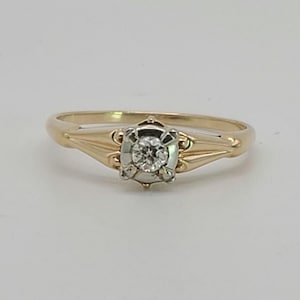 Vintage Diamond Engagement Ring in 14k Yellow and 18k White Gold, 0.10 CTW Natural Diamonds, Size 6.75, Estate Jewelry, w#1171