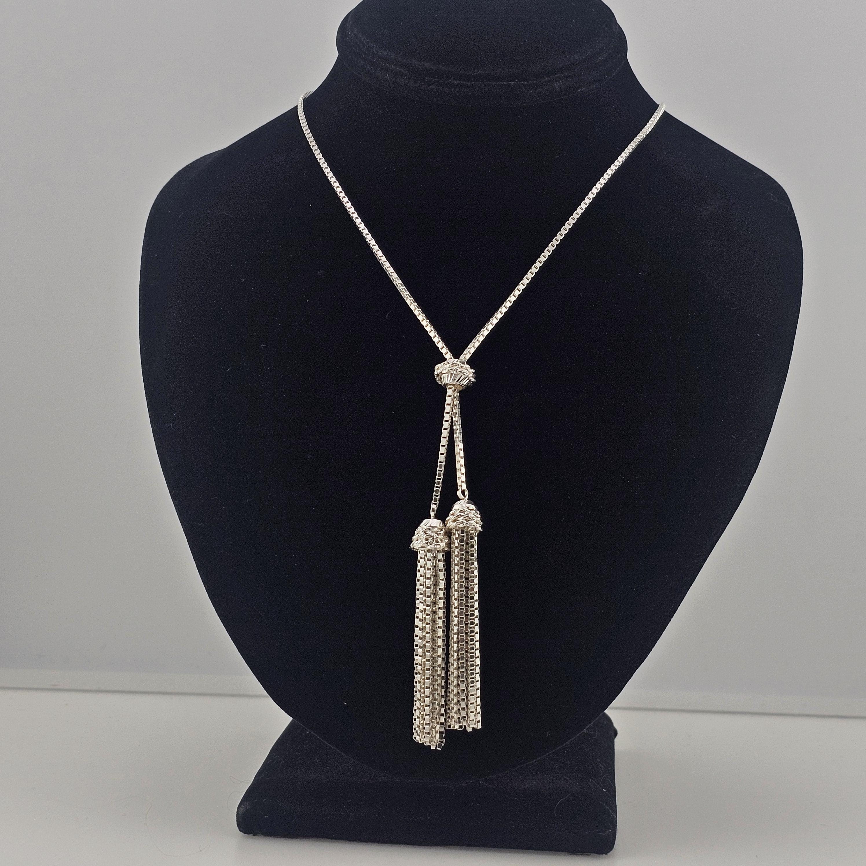 Vintage Double Tassel Necklace: 925 Sterling Silver - Adjustable