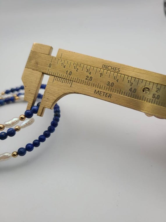 Lapis Lazuli and Pearl Bracelet, 14k Yellow Gold … - image 5