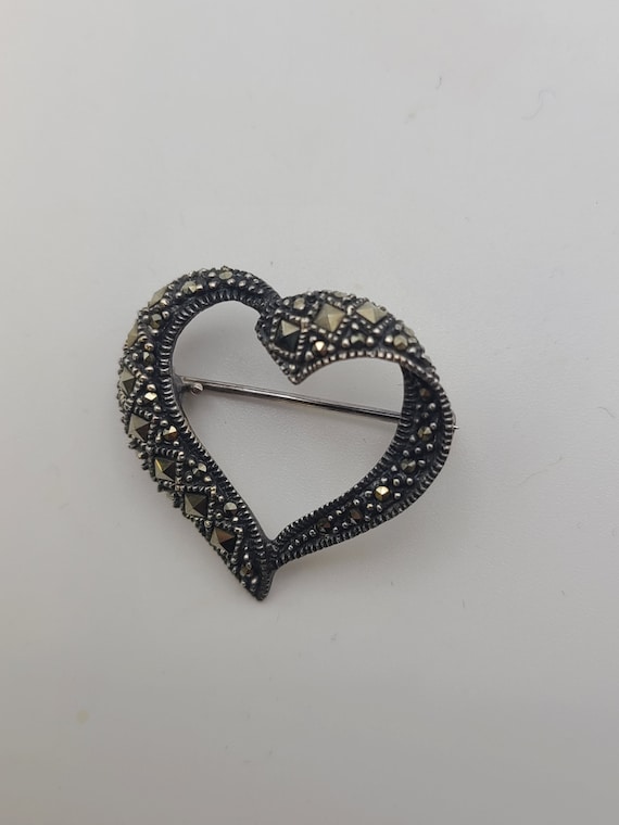 Marcasite Heart Pin, Vintage Heart Pin, Sterling S