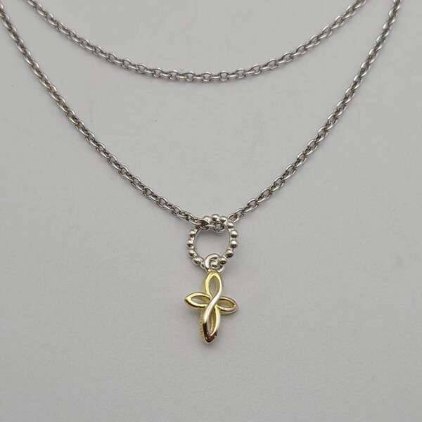 Dainty Infinity Cross Necklace, 925 Silver, Gold Vermeil Accents, Religious Gift For Her, Small Cross Pendant Necklace, Item w#2063