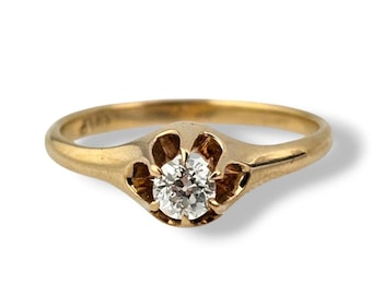 Vintage 14k Yellow Gold Old European Diamond Engagement Ring - Size 7.5 - Appraised Estate Jewelry