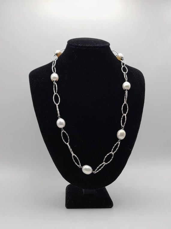 Pearl Station Necklace 925 Silver Genuine Pearl Necklace - Etsy