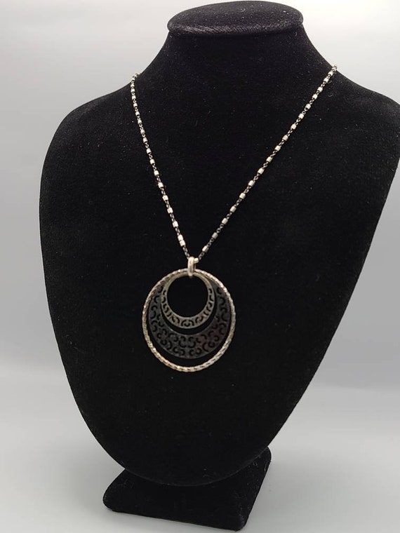 Three Circle Necklace, 925 Silver, Openwork Circl… - image 2