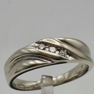Vintage 10k White Gold Diamond Wedding Band, Estate Jewelry, Size 10.5, w#2125