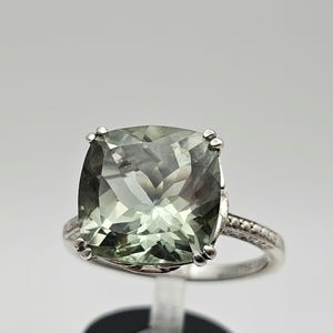 Vintage 925 Sterling Silver Green Amethyst Ring, 8.66ct. Checkerboard Cut, Size 11, Estate Jewelry, w#2623