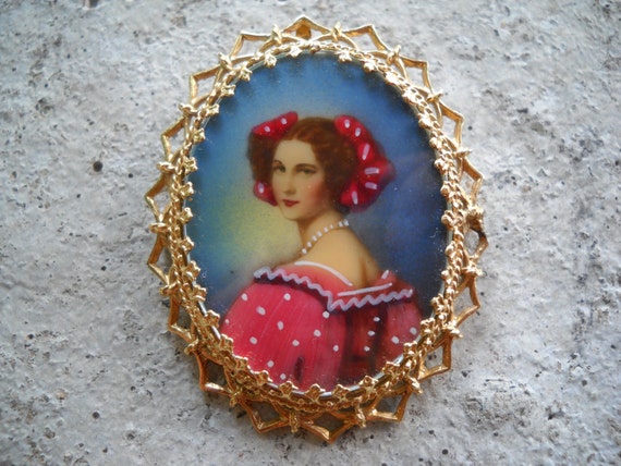 Hand-Painted Portrait of a Lady Cameo, 14kt Gold,… - image 4