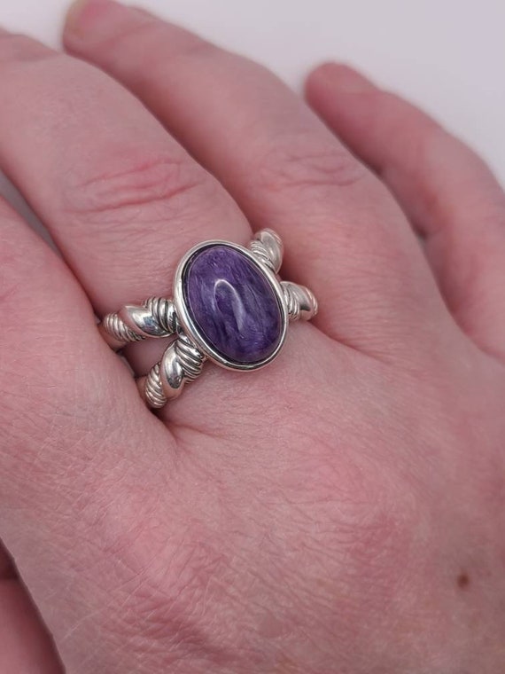 Sculpted Cable Charoite Ring in 925 Silver, Desig… - image 7