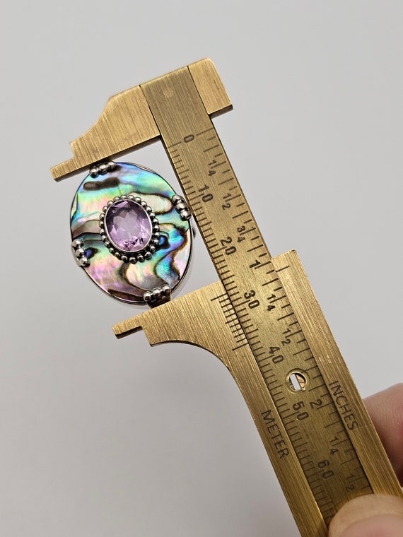 Amethyst Abalone Shell Ring 925 Sterling Silver V… - image 8