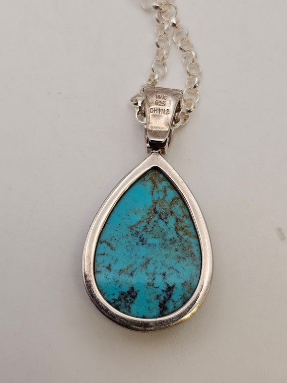 Turquoise Teardrop Pendant Necklace, 925 Silver, … - image 5