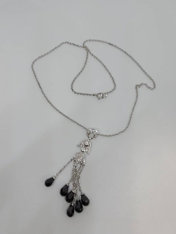 White Topaz and Hematite Tassel Necklace, 925 Sil… - image 5