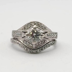 Vintage Platinum Diamond Engagement Ring Set - 1.17 CTW Natural Diamonds - Bridal Jewelry - AGA Certified -Appraised Estate Jewelry, W#1598
