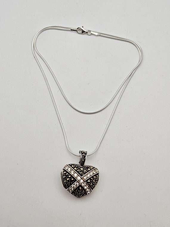 Cubic Zirconia and Marcasite Heart Locket Necklac… - image 6
