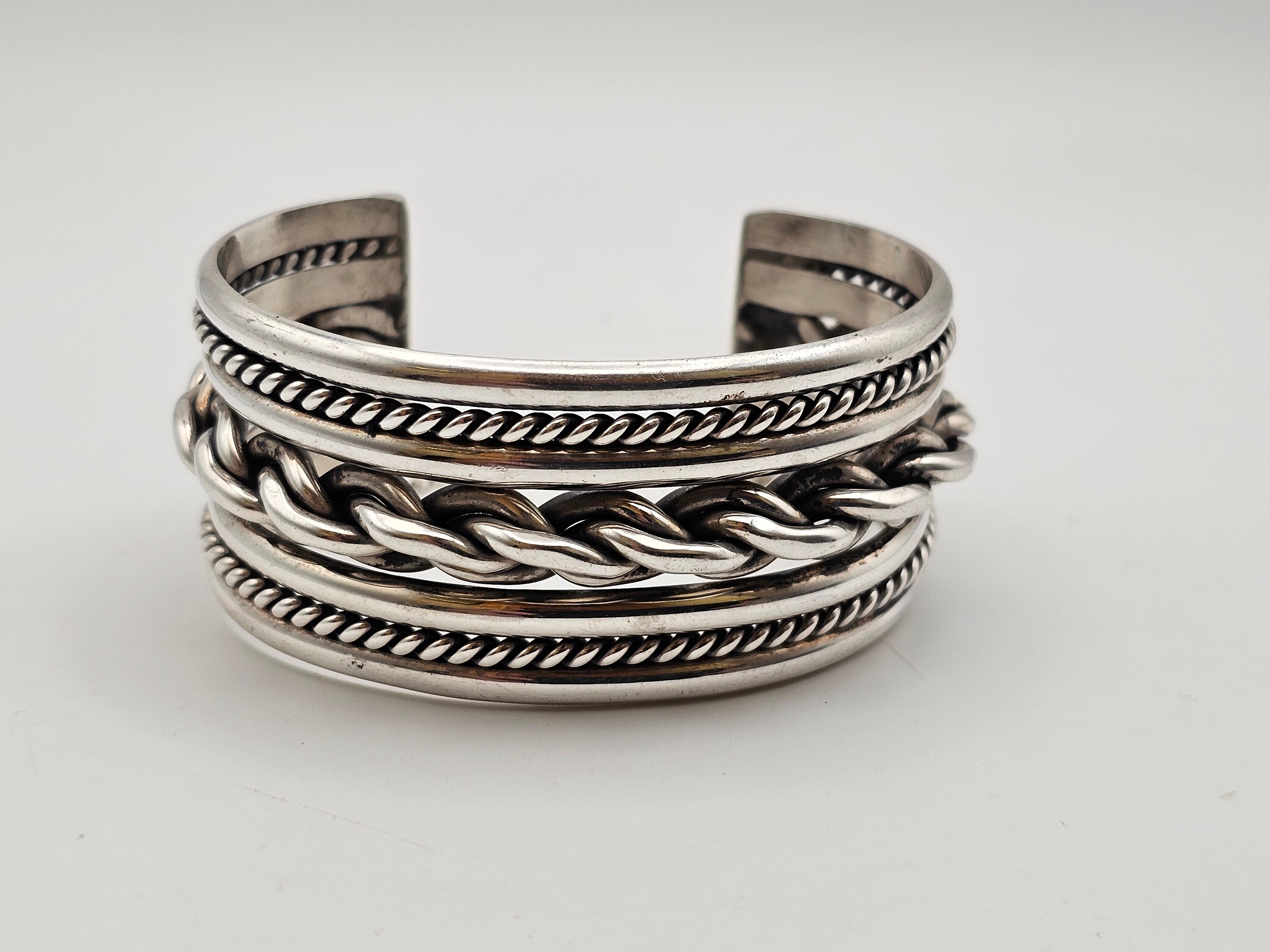 Vintage 925 Sterling Silver Braided Cable Cuff Bracelet - Navajo