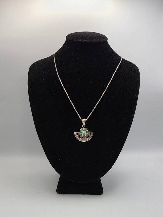 Abalone Shell Necklace, 925 Silver Fan Tail Neckl… - image 1