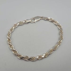 Solid 925 Silver Rope Bracelet, 7.25 inches long, 4.5mm, Vintage Silver Estate Jewelry, w#1360
