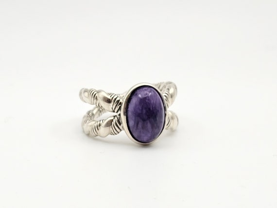 Sculpted Cable Charoite Ring in 925 Silver, Desig… - image 3