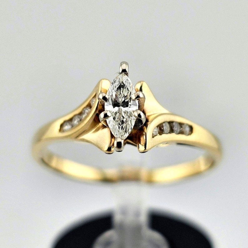 Vintage 14k Yellow Gold Marquise Diamond Engagement Ring - Estate ...